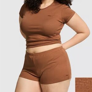 Brown Short Sleeve Top and Shorts Set